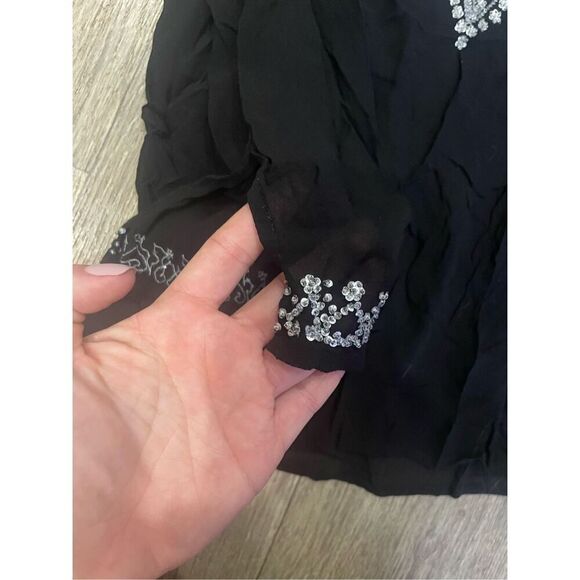 Helen Welsh Large Vintage Gothic Emo 90’s Black Silk Sheer Silver Embellishment - Picture 5 of 6